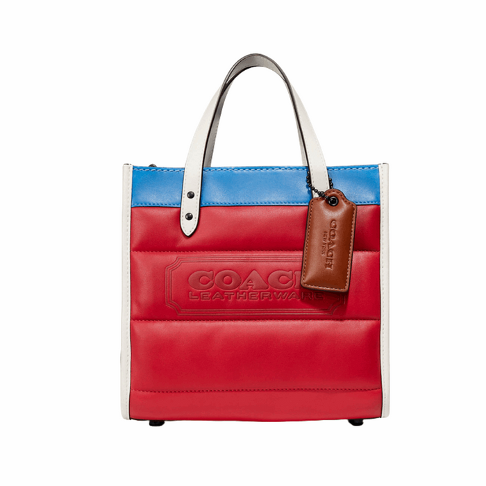 COACH Field Tote 22 With Colorblock Quilting And Coach Badge-Pewter/Candy Apple Multi