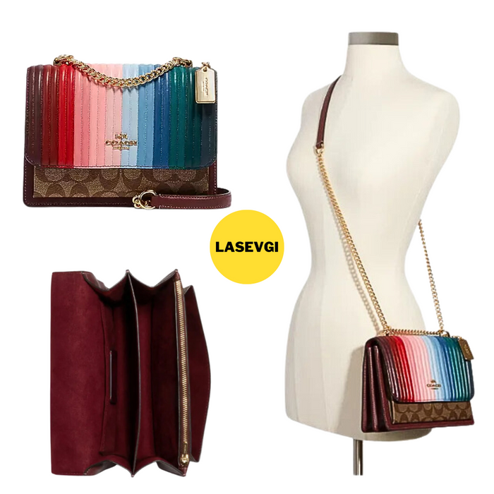 COACH  Klare Crossbody With Rainbow Linear Quilting Dark Rainbow C1446