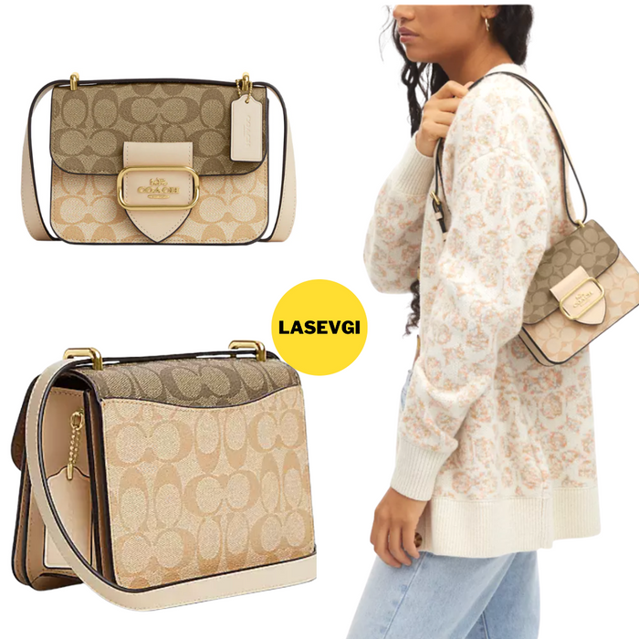 COACH Morgan Square Crossbody in Block Signature Canvas Khaki Multi