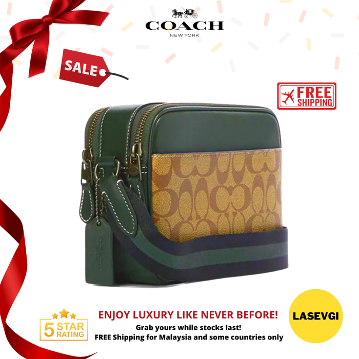 COACH Graham Crossbody in signature canvas with Varsity Motif amazon green CE638