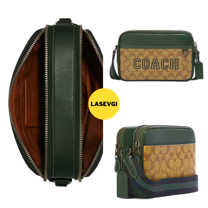 COACH Graham Crossbody in signature canvas with Varsity Motif amazon green CE638