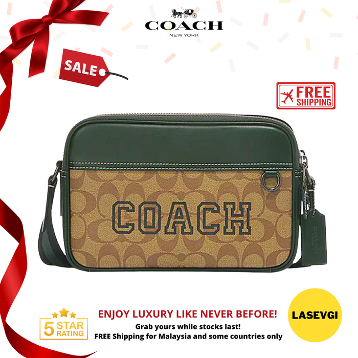 COACH Graham Crossbody in signature canvas with Varsity Motif amazon green CE638