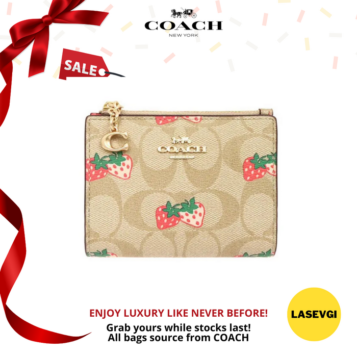 COACH Snap Card Case wallet with strawberry print 91199