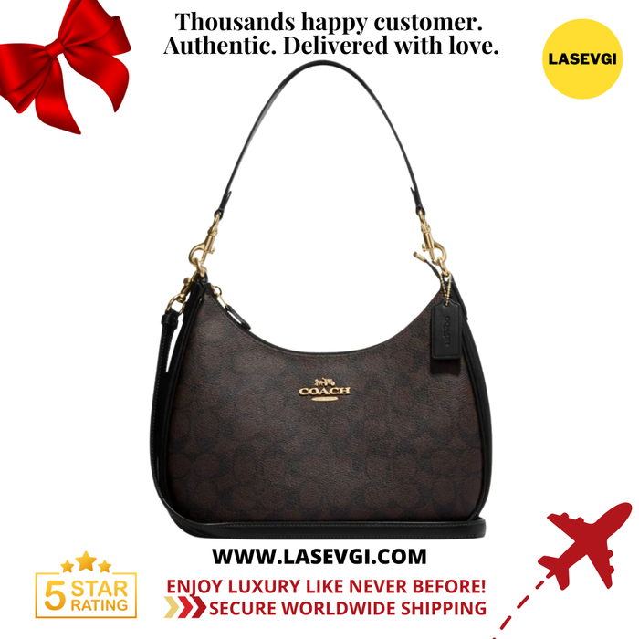 COACH Teri Hobo In Signature Brown Black CK161 