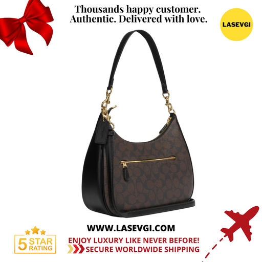 COACH Teri Hobo In Signature Brown Black CK161 