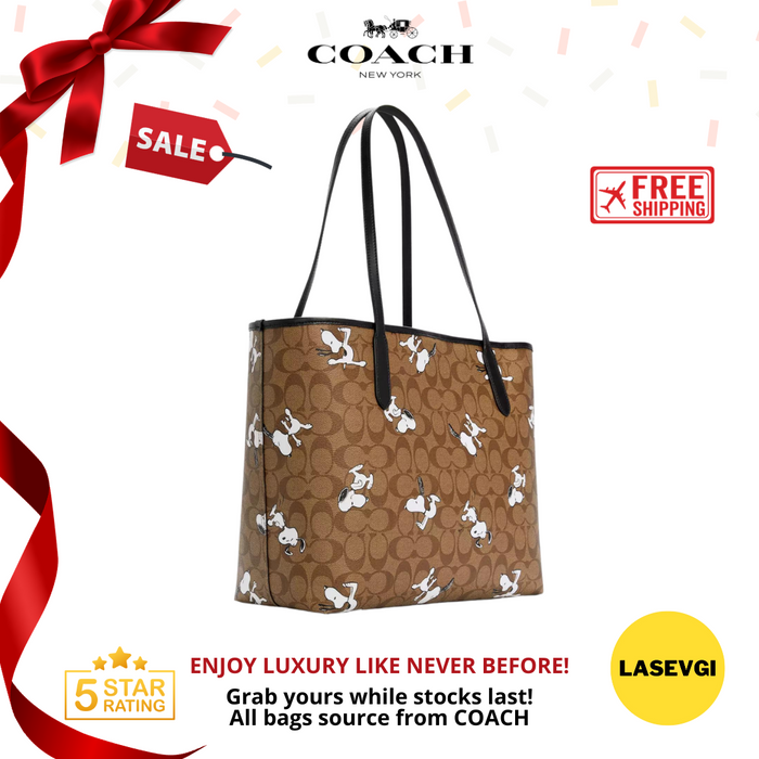 Coach City Tote in Signature Canvas With Snoopy Print 6160