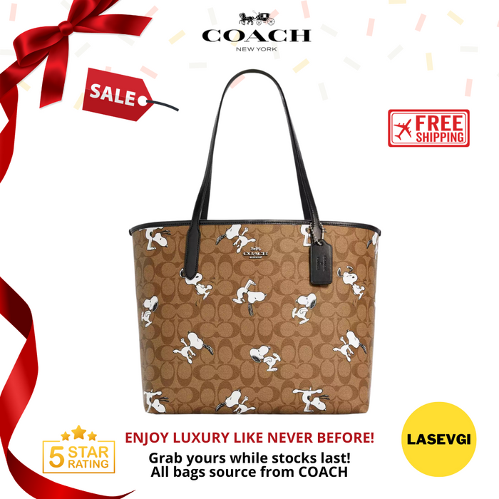 Coach City Tote in Signature Canvas With Snoopy Print 6160