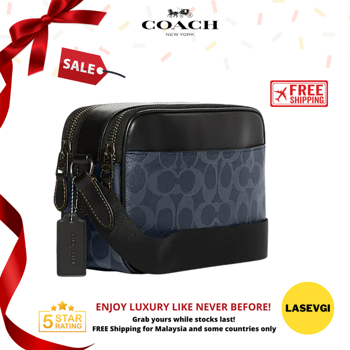 COACH Graham Crossbody in blocked signature canvas with Varsity stripe blue C9965