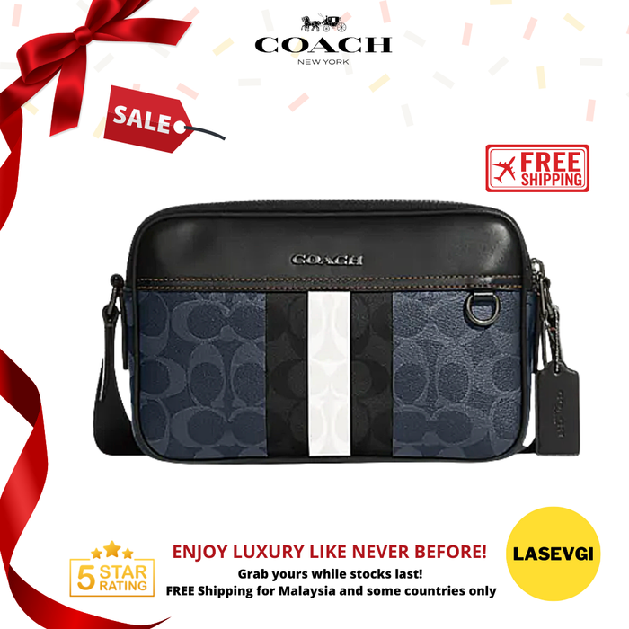 COACH Graham Crossbody in blocked signature canvas with Varsity stripe blue C9965