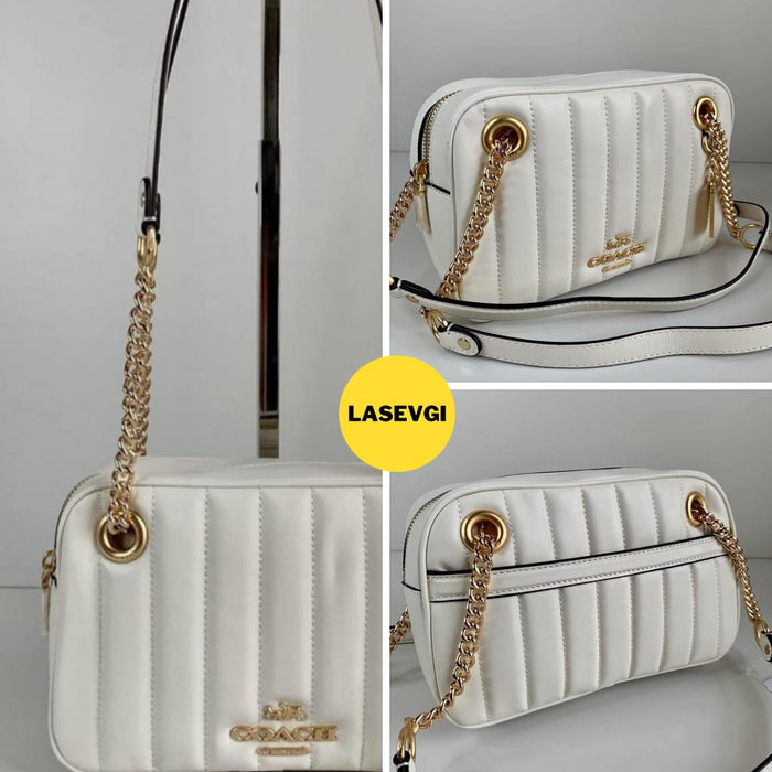COACH Cammie Chain Crossbody with Linear Quilting in White C8151