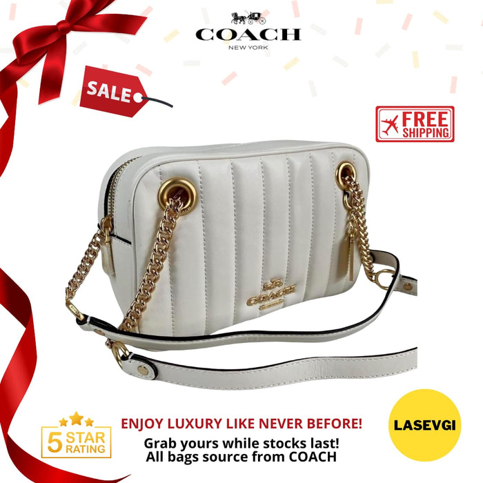 COACH Cammie Chain Crossbody with Linear Quilting in White C8151