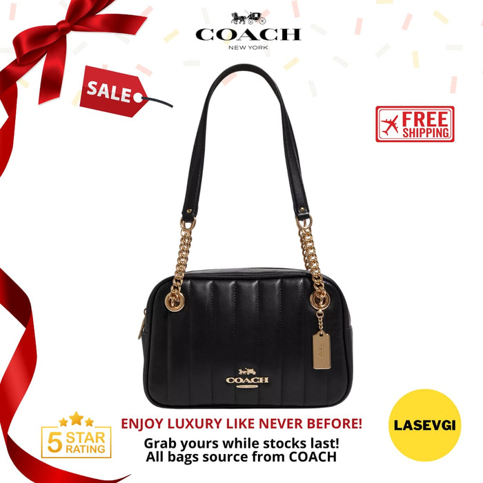 COACH Cammie Chain Crossbody with Linear Quilting in Black - C8151