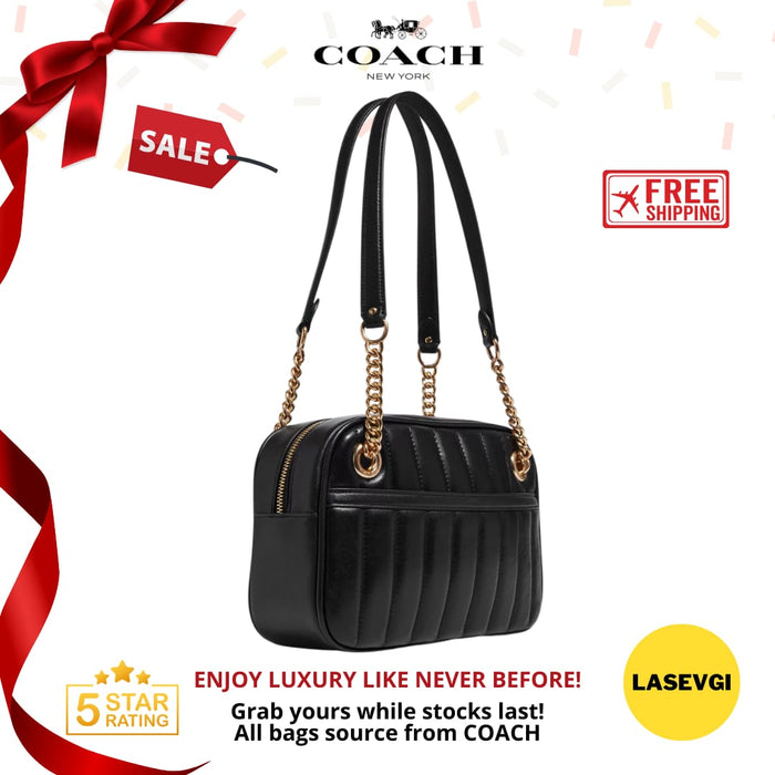 COACH Cammie Chain Crossbody with Linear Quilting in Black - C8151
