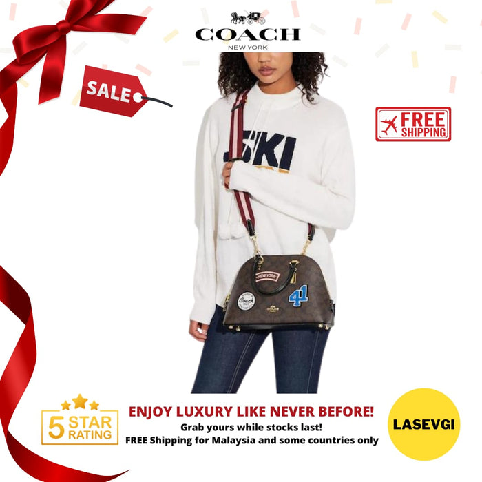COACH Katy Satchel in Signature Canvas with Ski Patches CE594