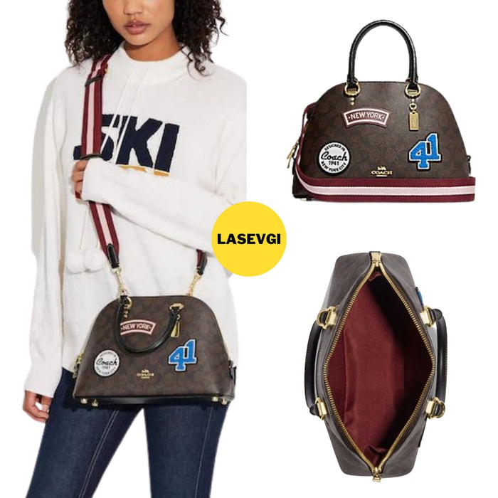 COACH Katy Satchel in Signature Canvas with Ski Patches CE594