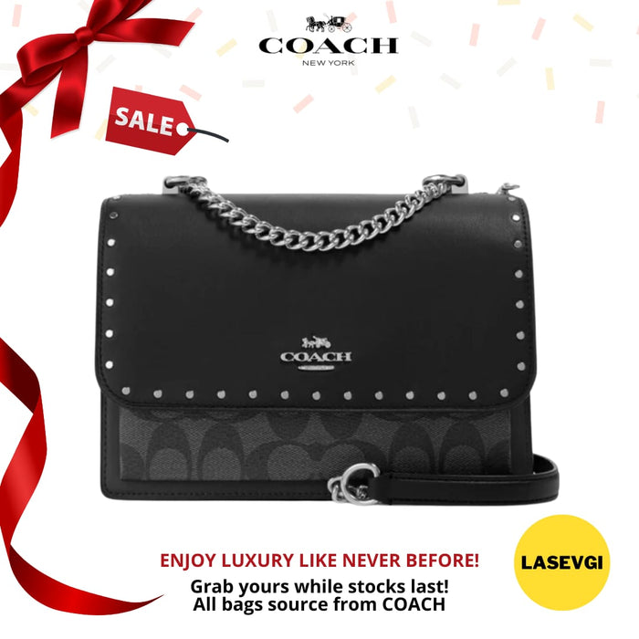 COACH Klare Crossbody In Signature Canvas With Rivets Graphite Black 90400