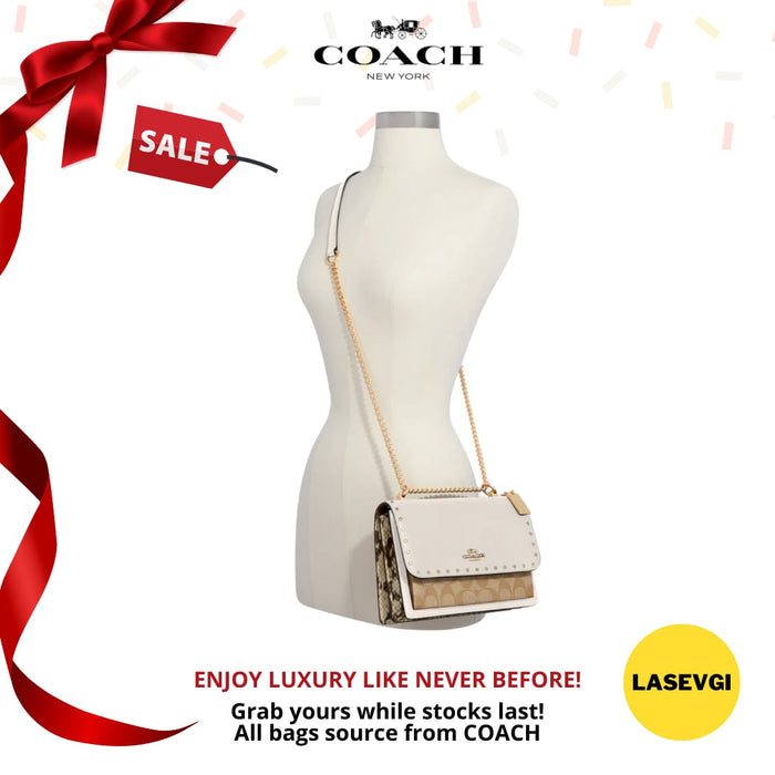 COACH Klare Crossbody In Signature Canvas With Rivets Khaki Chalk 90400