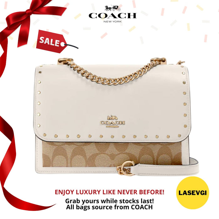 COACH Klare Crossbody In Signature Canvas With Rivets Khaki Chalk 90400