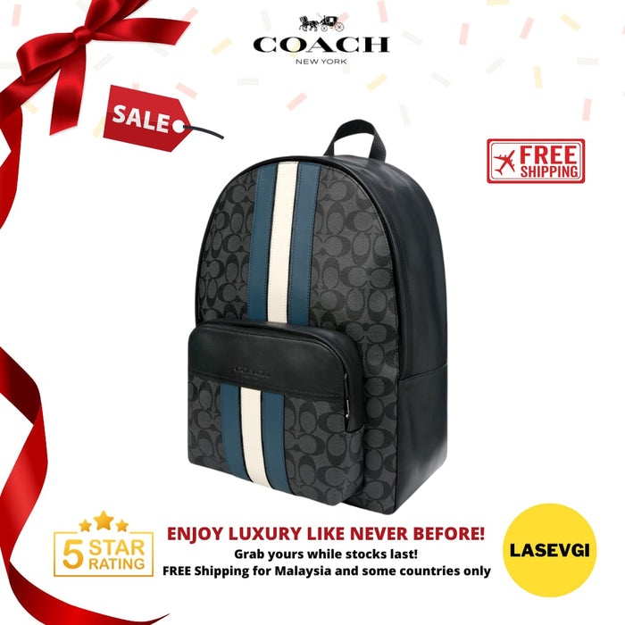 COACH Houston Backpack in Signature Canvas with Varsity Stripe F67250