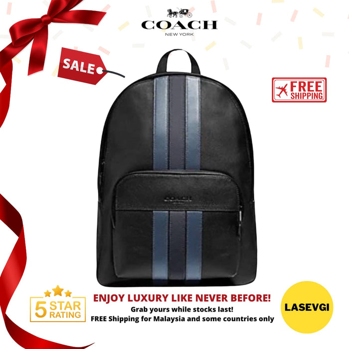 COACH Houston Backpack with Varsity Stripe Midnight Nickel 49324