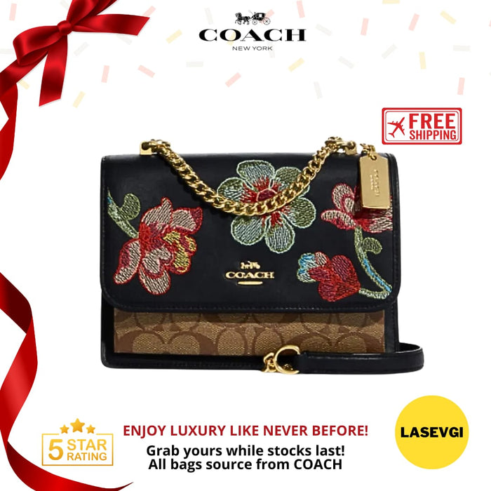 COACH Klare Crossbody in Signature Canvas with Floral Embroidery in Black C9230