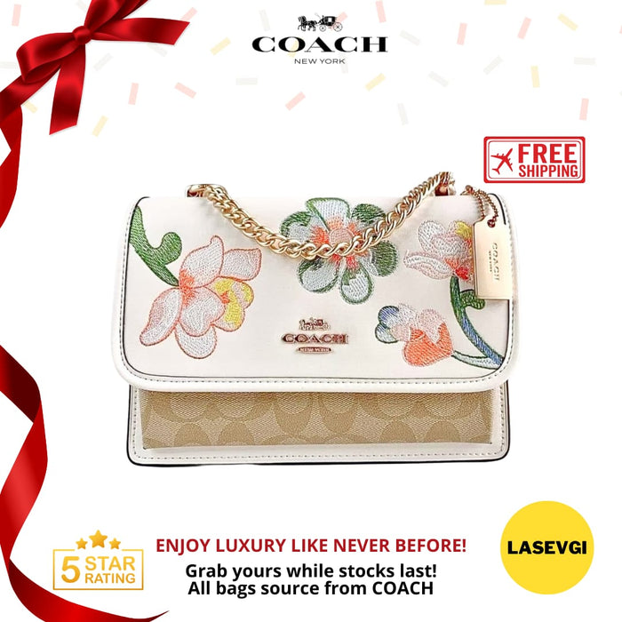 COACH Klare Crossbody in Signature Canvas with Floral Embroidery in Chalk C9230