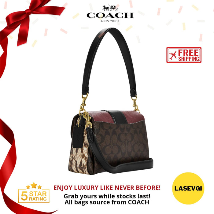 COACH Grace Shoulder Bag In Signature Canvas Brown Black Multi CC066