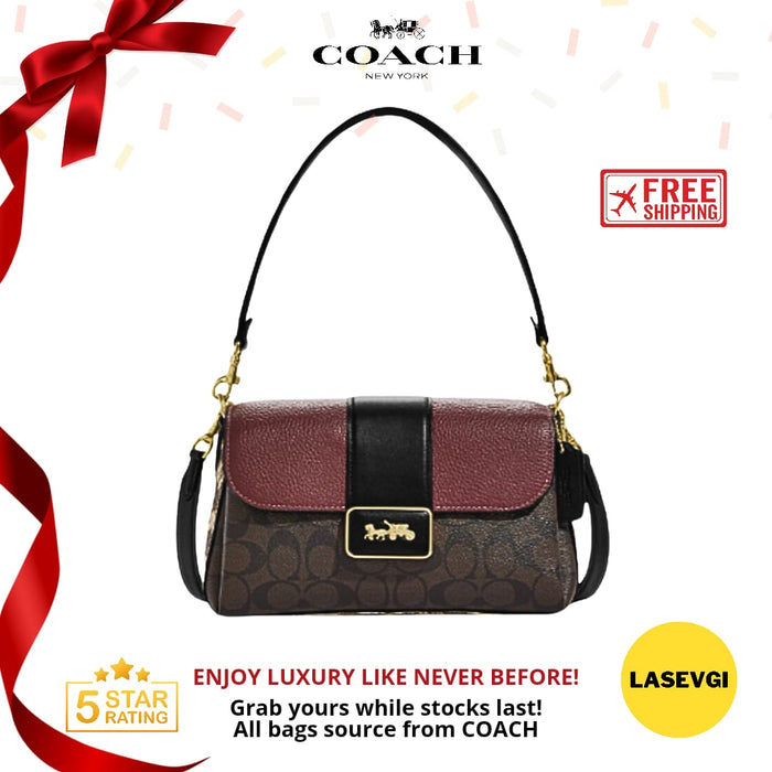 COACH Grace Shoulder Bag In Signature Canvas Brown Black Multi CC066