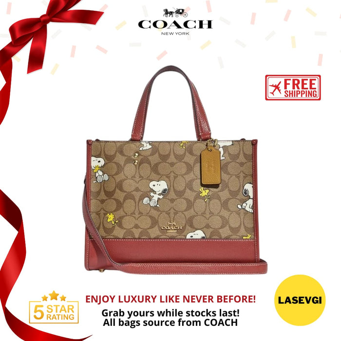 COACH X Peanuts Dempsey Carryall In Signature Canvas With Snoopy Woodstock Print (COACH CE862)