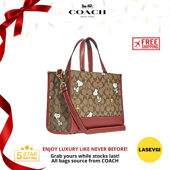 COACH X Peanuts Dempsey Carryall In Signature Canvas With Snoopy Woodstock Print (COACH CE862)