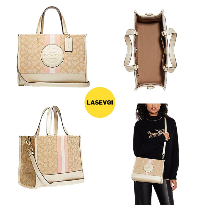 Dempsey Carryall In Signature Jacquard With Stripe And Coach Patch In Soft Gold CE984