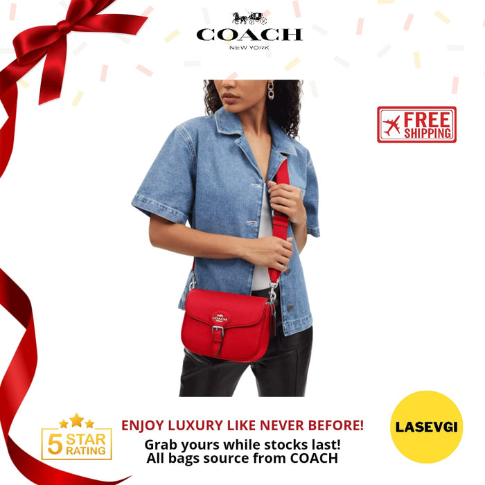 COACH Amelia Saddle Bag in Bright Poppy Red CP107