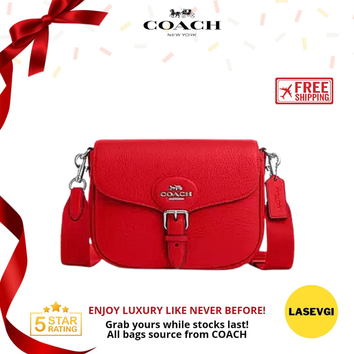 COACH Amelia Saddle Bag in Bright Poppy Red CP107