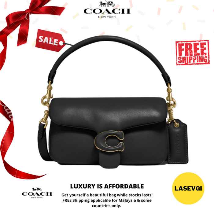 Coach Pillow Tabby Shoulder Bag 18 Black in Calfskin Leather with