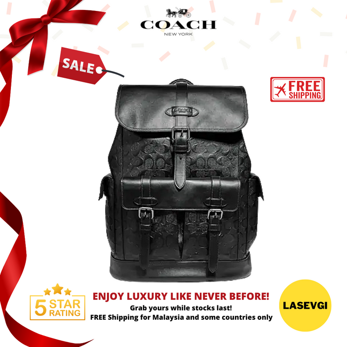 COACH Hudson Backpack In Signature Leather- Embossed Black F50053