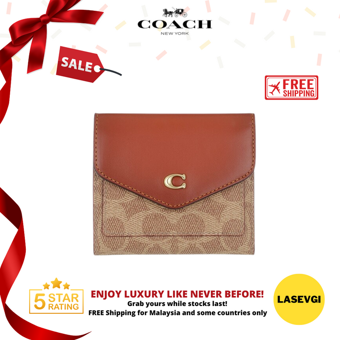 COACH Wyn Small Wallet In Colorblock Signature Canvas-Tan Rust/Brown
