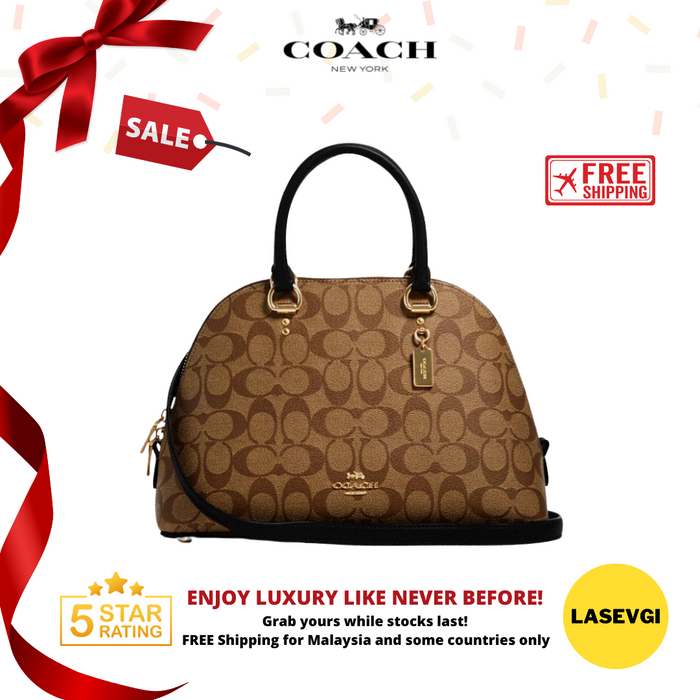 COACH Katy Satchel in Signature Canvas Khaki Black 2558