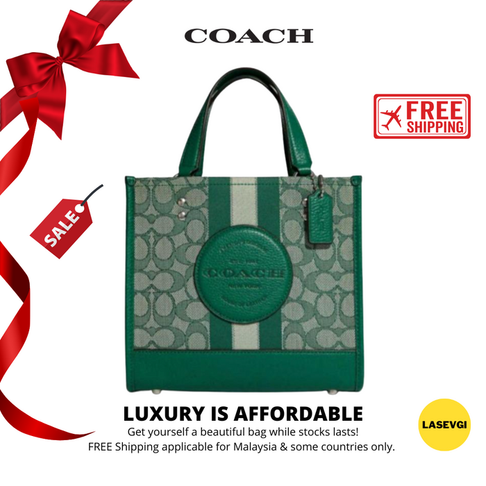 COACH Dempsey Tote 22 In Signature Jacquard With Stripe And Coach Patch/Green