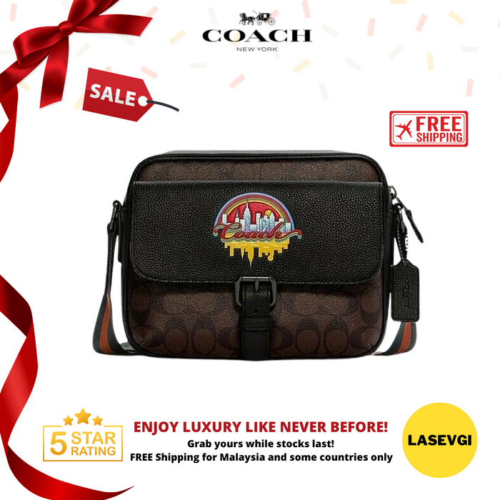 COACH Hudson Crossbody In Signature Canvas With Souvenir Patches-Black