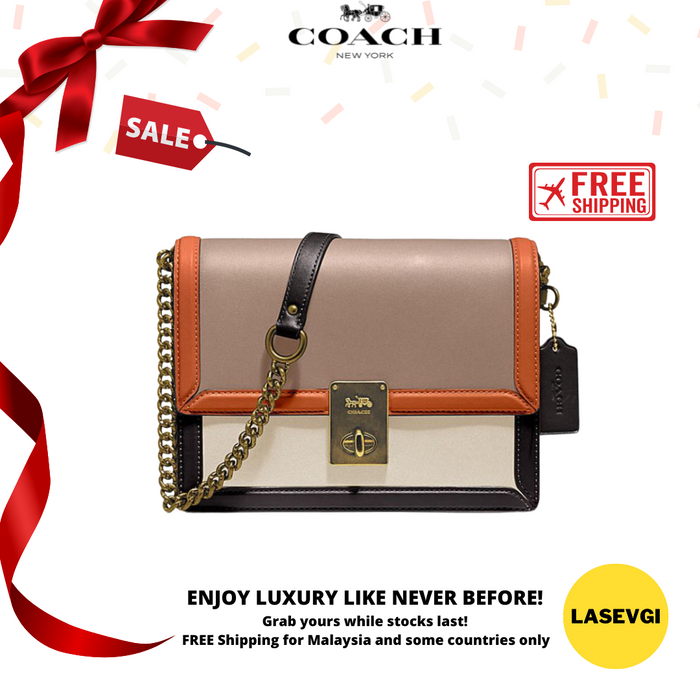 COACH Hutton Shoulder Bag In Colorblock in Taupe Ginger Multi 89070