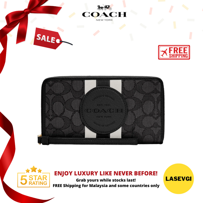 COACH Dempsey Large Phone Wallet In Signature Jacquard With Stripe And Coach Patch-Black