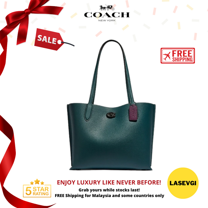 COACH Willow Tote With Signature Canvas Interior Forest-Green C0690 - www.lasevgi.com