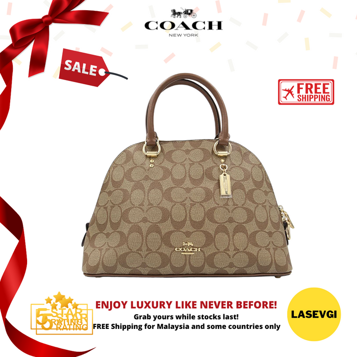 COACH Katy Satchel in Signature Canvas  Saddle Brown-2558