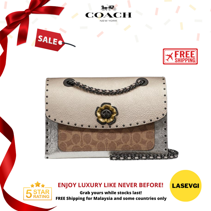 COACH Parker In Signature Canvas With Tivets And Snakeskin Detail Pewter- 39679