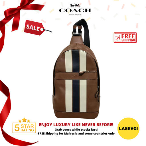 COACH Houston Pack in smooth leather with Varsity Stripe-Brown/Black- 23215 - www.lasevgi.com