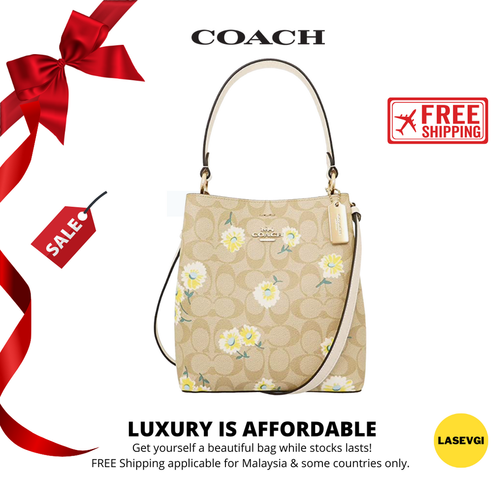 Coach Small Town Bucket Bag In Signature Canvas With Daisy Print 2024 w Wristlet NICE