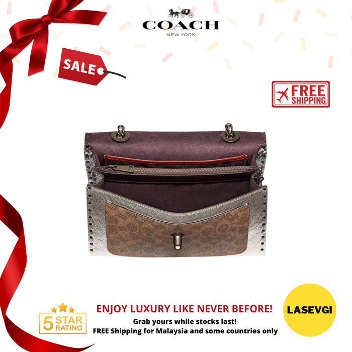 COACH Parker In Signature Canvas With Tivets And Snakeskin Detail Pewter- 39679