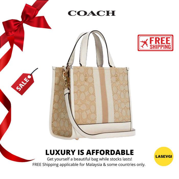 COACH Dempsey Tote 22 In Signature Jacquard With Stripe And Coach Patch/White