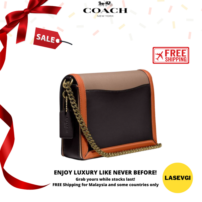 COACH Hutton Shoulder Bag In Colorblock in Taupe Ginger Multi 89070