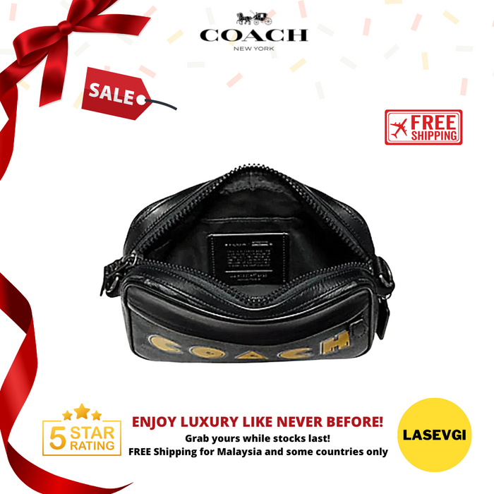 Coach Graham Crossbody In Signature Canvas With PAC-MAN Coach Print-Charcoal/Black F72923